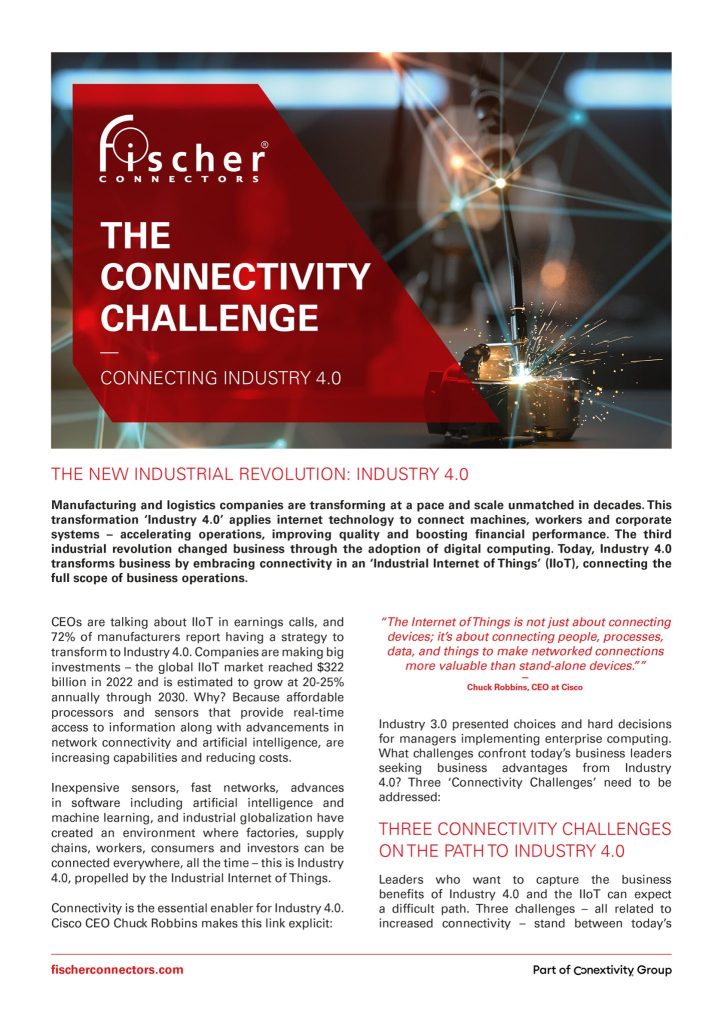 Fischer Connectors Enhances IIoT Connectivity with Ultra-Rugged Solutions Using Single Pair Ethernet and USB 3.2 Protocols